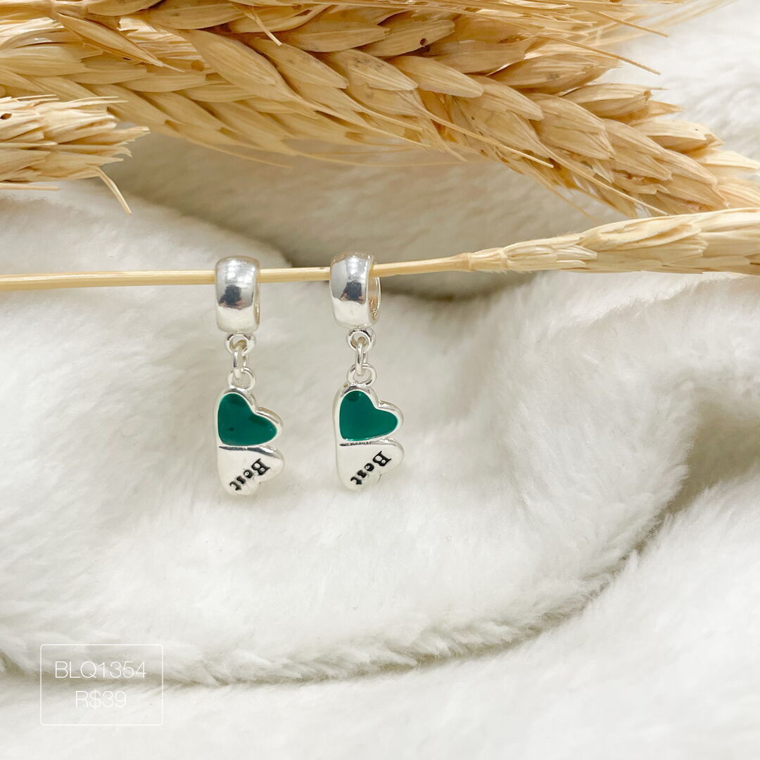 Berloque Trevo Best Friends (Par) Pendurado Esmaltado Prateado